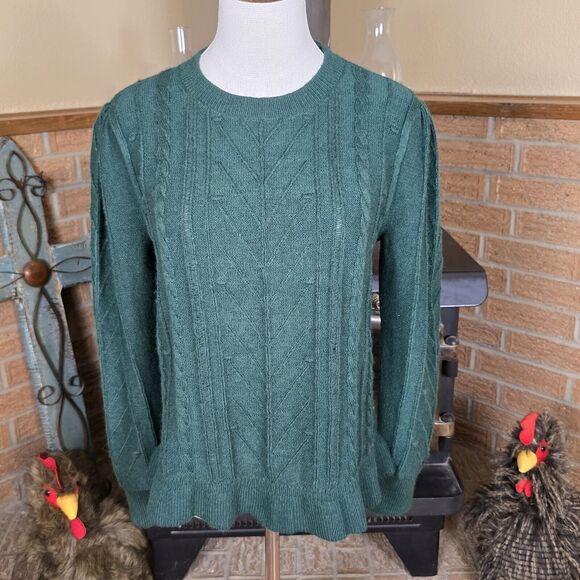 NEW LOFT Dark Green Cable Knit Sweater Size M Holiday Christmas - Picture 2 of 6